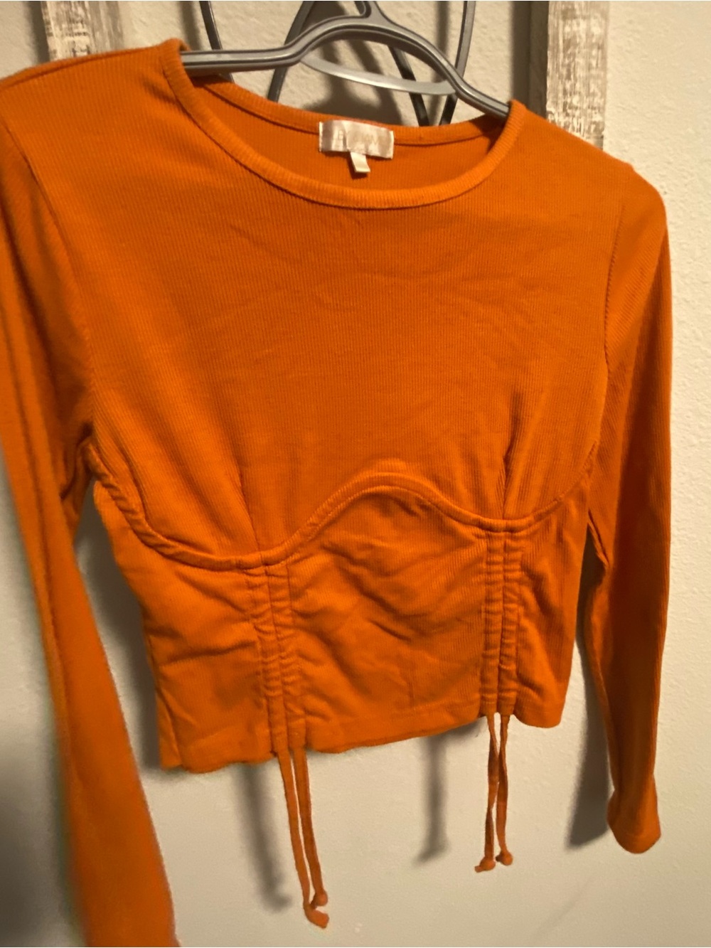 Women's Long-Sleeve Ruched Waist Crop Top - Orange